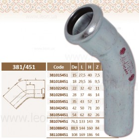 SteelPres 381/451 коліно 45° внутрішнє-зовнішнє з'єднання