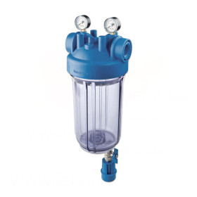 Atlas Filtri DP Big M S 10 Mono TS IN Kit фільтри холодної води BIG з прозорими колбами, манометрами та клапаном очистки для картриджів 10 дюймів з ключем та настінним кріпленням 
