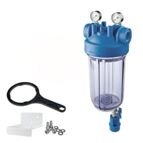 Atlas Filtri DP Big M S 10 Mono TS IN Kit фільтри холодної води BIG з прозорими колбами, манометрами та клапаном очистки для картриджів 10 дюймів з ключем та настінним кріпленням 