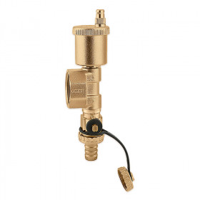 Caleffi 599671 кінцевий фітінг колекторний трійник 1 1/4″ в зборі зі зливним клапаном то автоматичним повітровідвідником