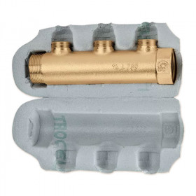 Caleffi 650 розподільчі колектори в ізоляції підключення 1.1/4″ з 2, 3 або 4-ма виходами 3/4″ зовнішня різьба, міжосьова відстань 60 мм