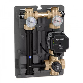 Caleffi 166609 групи терморегуляції в ізоляції з триходовим термостатичним клапаном з вбудованим температурним датчиком, термометрами, клапанами-відсікачами вторинного контуру