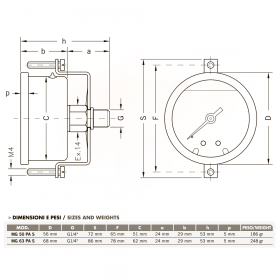 Cewal MG 63 PA S 91498020S манометри гліцеринові вібростійкі, шкала 10 бар, діаметр 63 мм з стендовим кріпленням та заднім підключенням 1/4