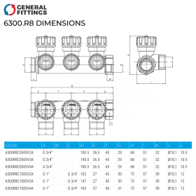 GF 6300.R8 Flexus 90° 1″ 3 виходи розподільчі колектори 90° для водопостачання з з вентилями та самоущільнюючим з'єднанням