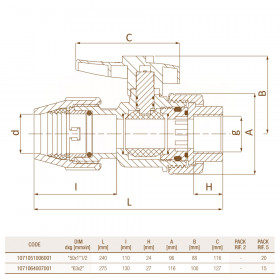 Unidelta 1071 D50-110 фітинги поліпропіленові PP-B компресійні крани кульові перехідні з внутрішньою різьбою