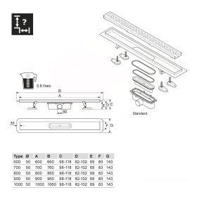 Uponor Aqua Ambient Black чорні лінійні душові трап-лотки довжина 600, 700, 800, 900 або 1000 мм з гідроізоляцією