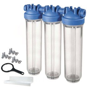 Atlas Filtri DP Big 20 Trio TS IN Kit потрійні фільтри холодної води BIG діаметром 4.5" з прозорими колбами для картриджів 20 дюймів з ключем та настінним кріпленням