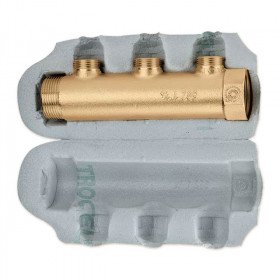 Caleffi 650 розподільчі колектори в ізоляції підключення 1.1/4″ з 2, 3 або 4-ма виходами 3/4″ зовнішня різьба, міжосьова відстань 60 мм