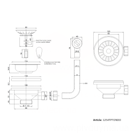 GoPlast 1254TPTOND0 випуски Click Clack Ø115×1½″ з прямокутним переливом для раковин та умивальників