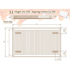 DeLonghi Compact Panel 11 TEK 300 сталеві радіатори, тип 11, бокове підключення,  висота 300 мм, довжина 400 ÷ 3000 мм