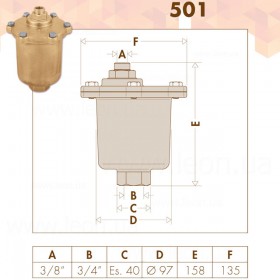 Caleffi 501500 Maxcal повітровідвідник автоматичний вертикальний 3/4x3/8 для систем опалення, кондиціонування та охолодження