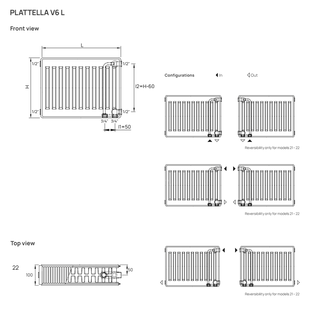 сталеві радіатори DeLonghi Plattella V6L 22 H 300