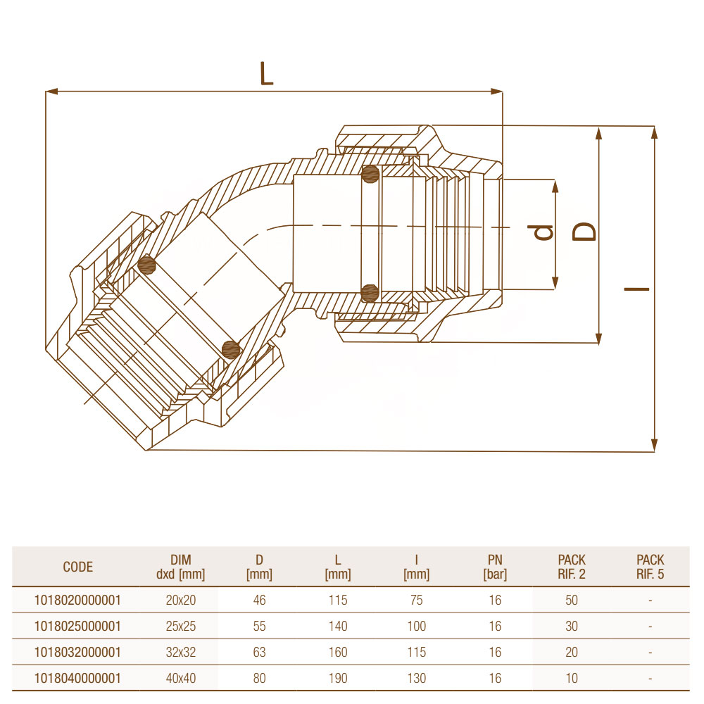 Unidelta 1018 D16-40 коліно 45