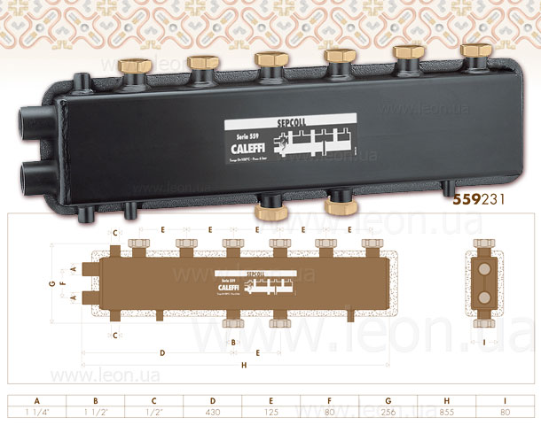559231 Caleffi гідравлічний колектор-сепаратор 125мм 3+1 Sepcoll