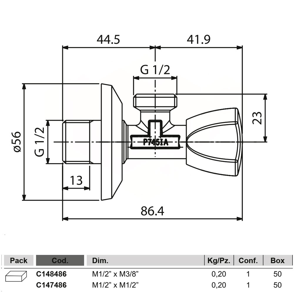 Albertoni C428685 кран вентильний 1/2х1/2