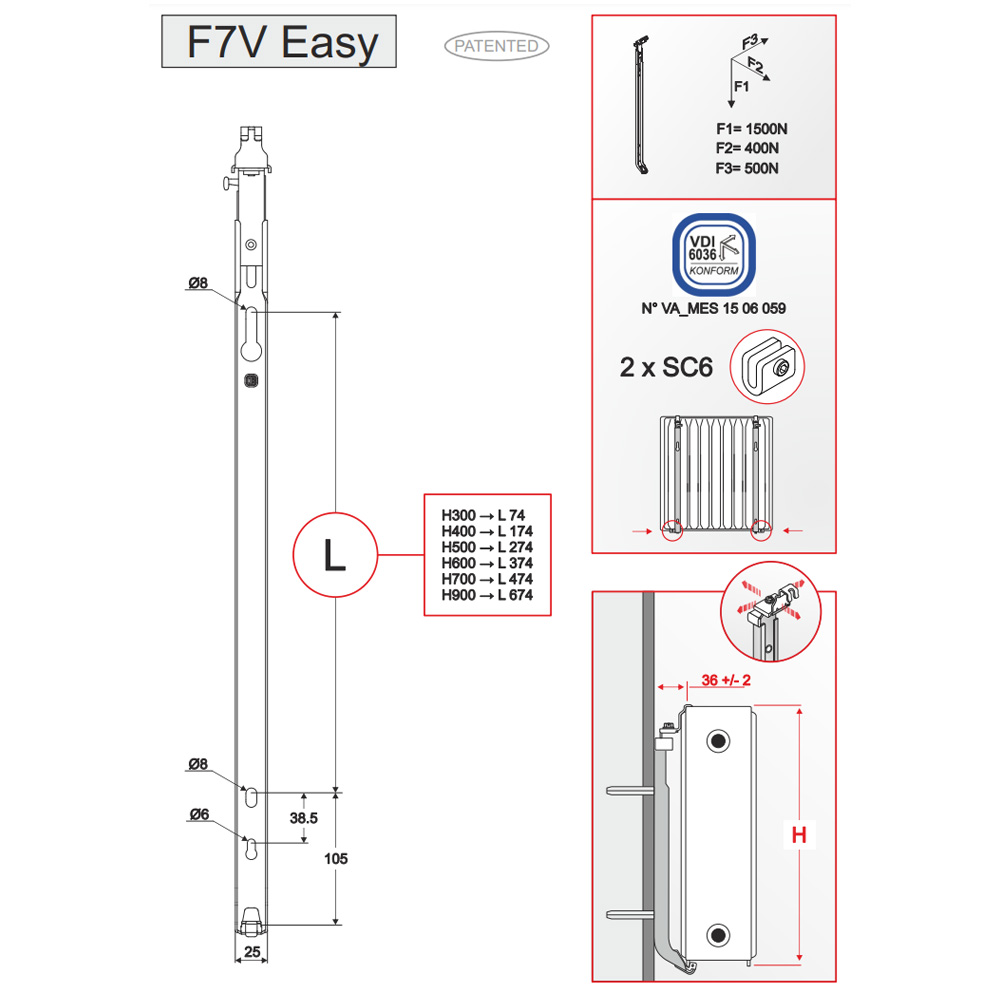 MB F7V EASY кронштейн стальной радиатора
