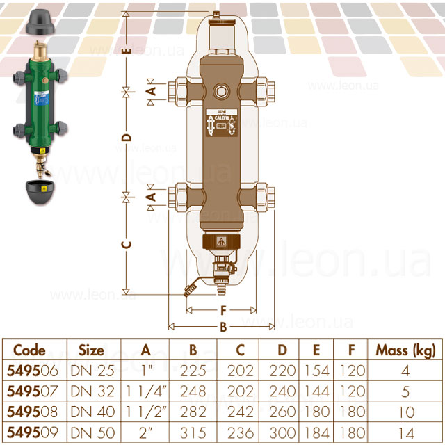 Caleffi 5495 SEP4 гідрострілка різьбова 1½″-2″